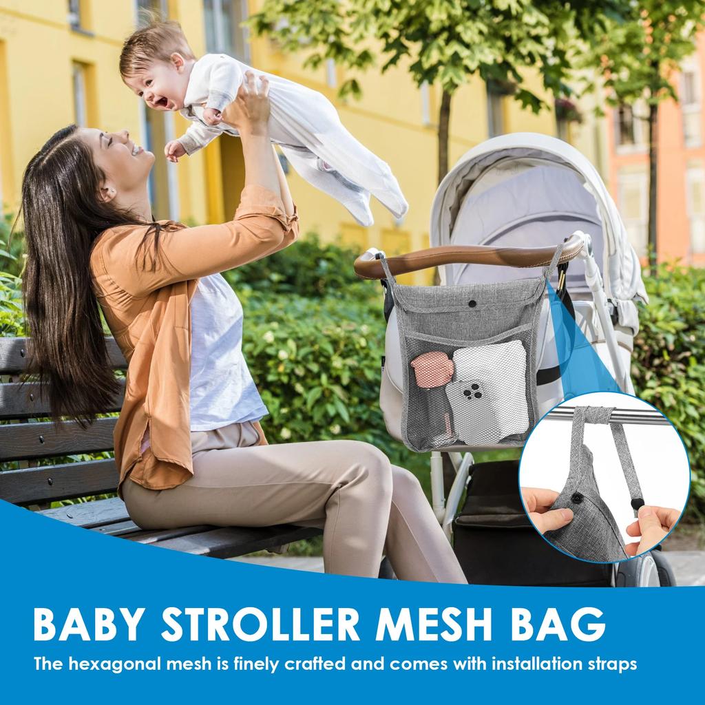 Baby Stroller Hanging Storage Bag Infant Product hanging Organizers Portable Large Capacity Double Pockets Mesh bags for Mummy