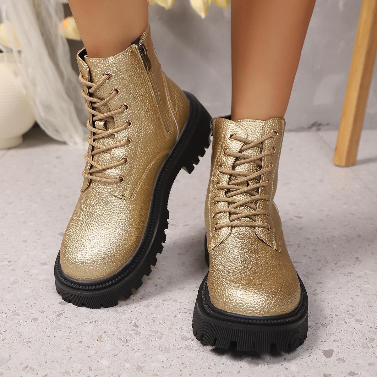 

Women s Wide Width Platform Martin Boots, British Style Biker Ankle Boots, European Wholesale Booties in Stock 39 золотий