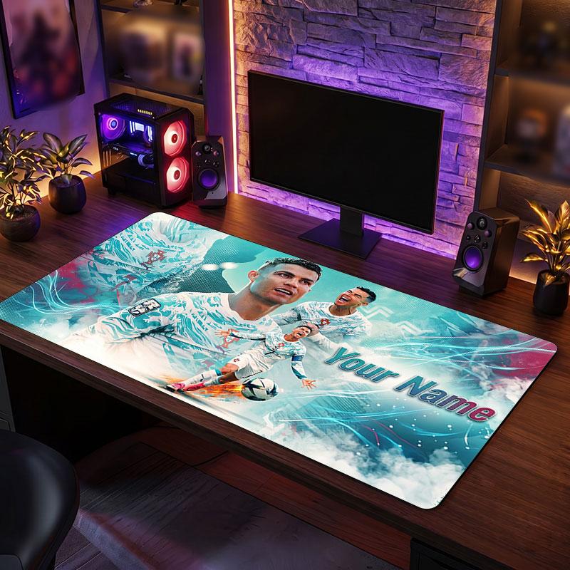 Tappetino Mouse Grande Personalizzato Cristiano Ronaldo, Stampa Testo Nome Personalizzato, Tappetino Scrivania Antiscivolo Logo Calcio Regalo Gaming