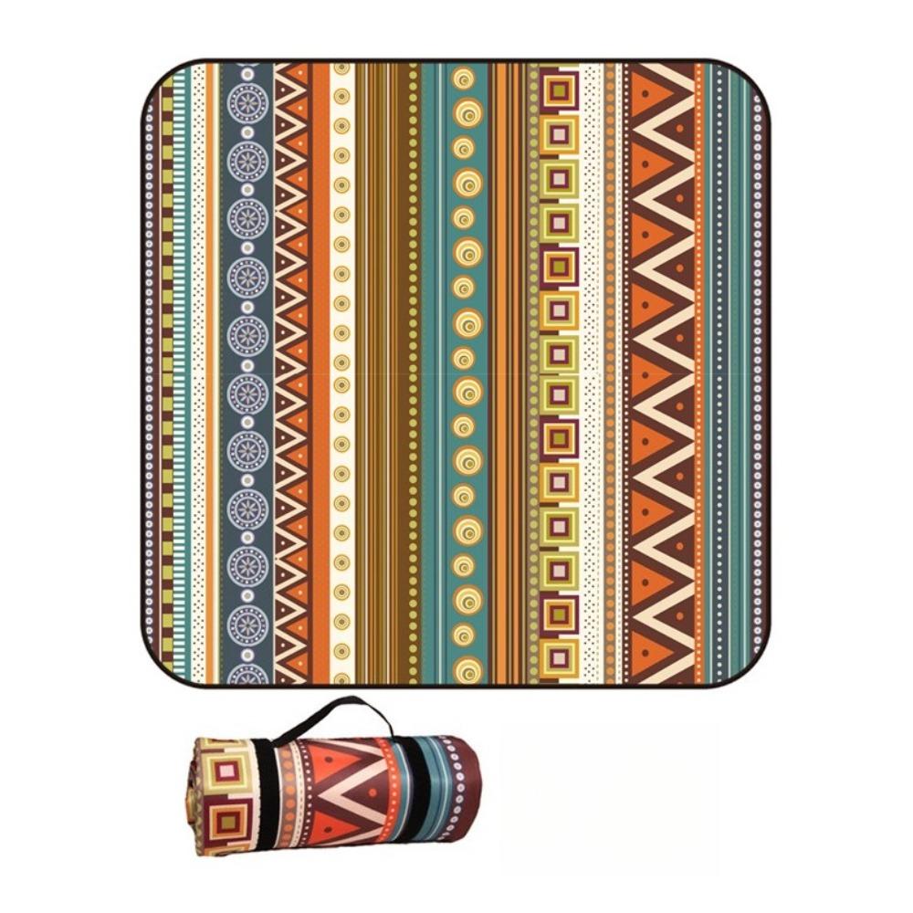 Vintage Print Picnic Blanket Waterproof Outdoor Camping Mat Carry Strap Foldable Travel Rug for Beach Park