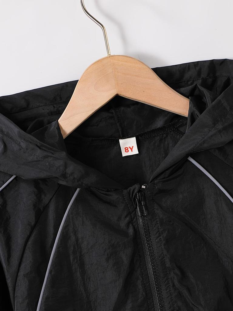 Mädchen 8-12 Jahre Ganzjahres Freizeitjacke, Raglan Langarm Reißverschluss Kurzer Mantel mit Reflektierendem Streifen, Leichte Outdoor Lauf- und Radsportbekleidung