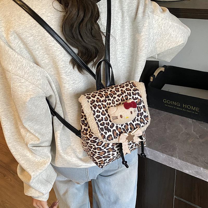 Fashion Leopard Print Boys And Girls Backpack Cute Bow Baby Small Schoolbag Plush Cat Children'S Backpack