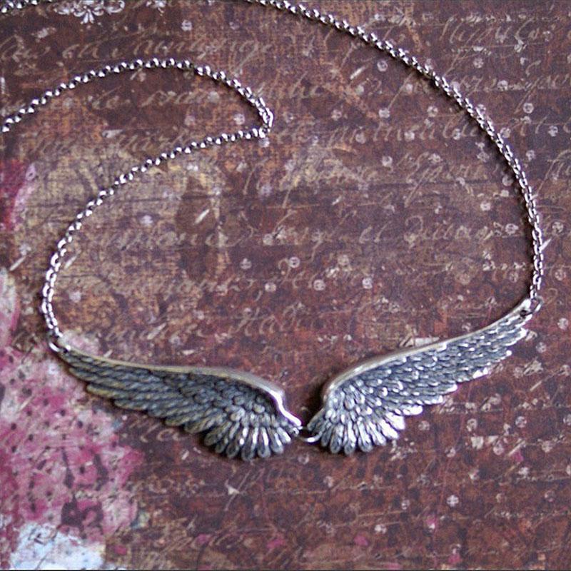 

Винтажный серебристый чокер с крыльями ангела и пером, крупный кулон на звеньевых цепях, statement-ожерелье для женщин, свадебные, племенные подарки