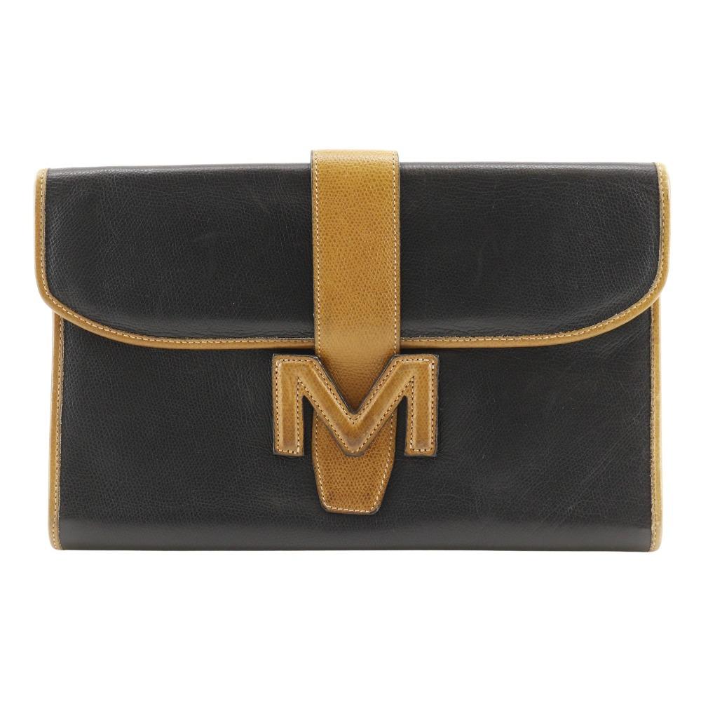 

MORABITO M logo Business Bag clutch Black / Brown leather mens Used