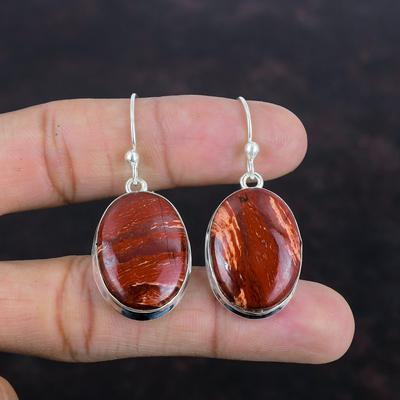 Kırmızı Yılan Derisi Jasper Değerli Taş Küpeler 925 Ayar Gümüş Küpe El Yapımı Eşsiz Stil Takı Kadın Küpe Onun İçin Hediyeler Gümüş Takı
