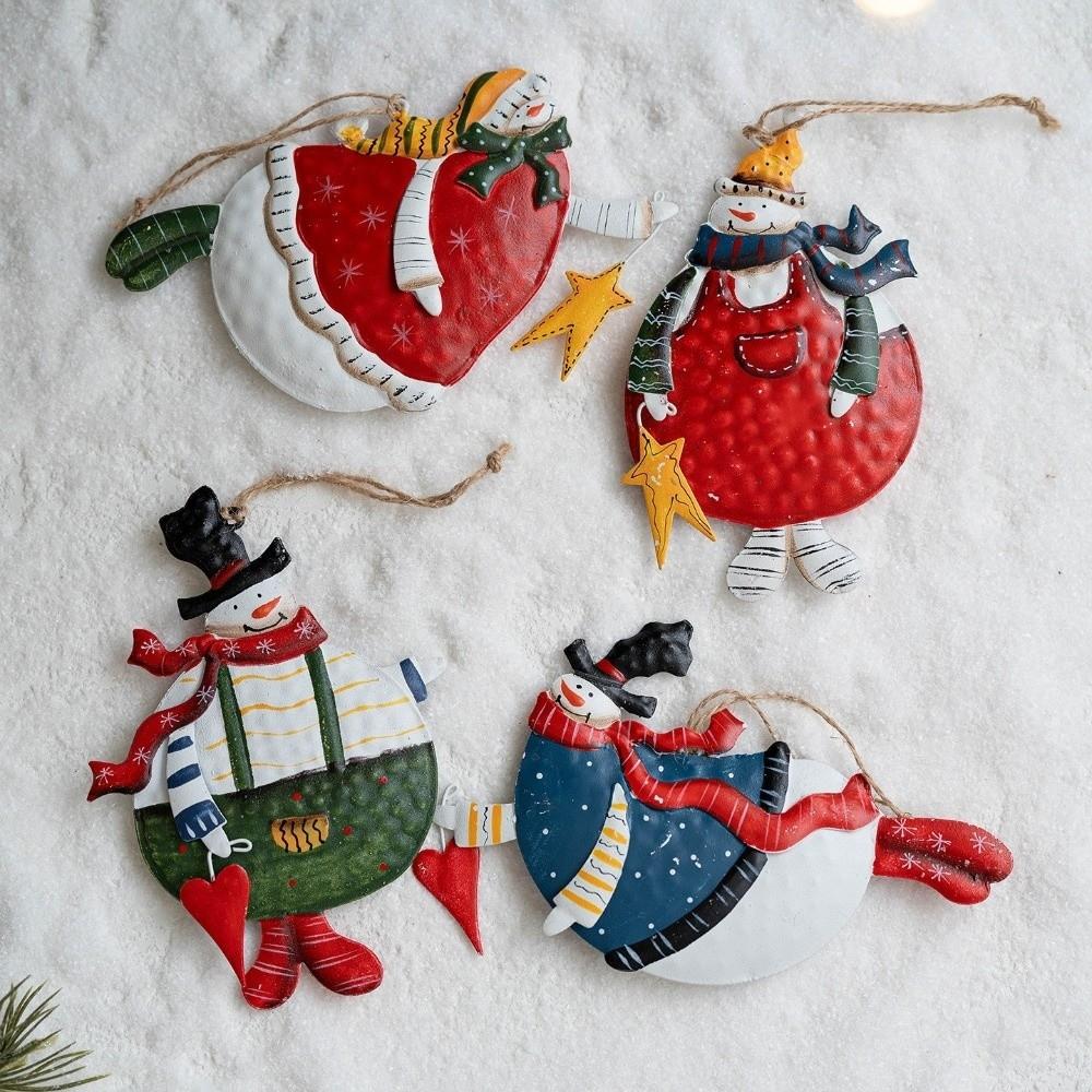 Cartoon Xmas Tree Hanging Pendant Snowman Double-sided Xmas Tree Embellishment Christmas Gift Retro Metal Christmas Decorations