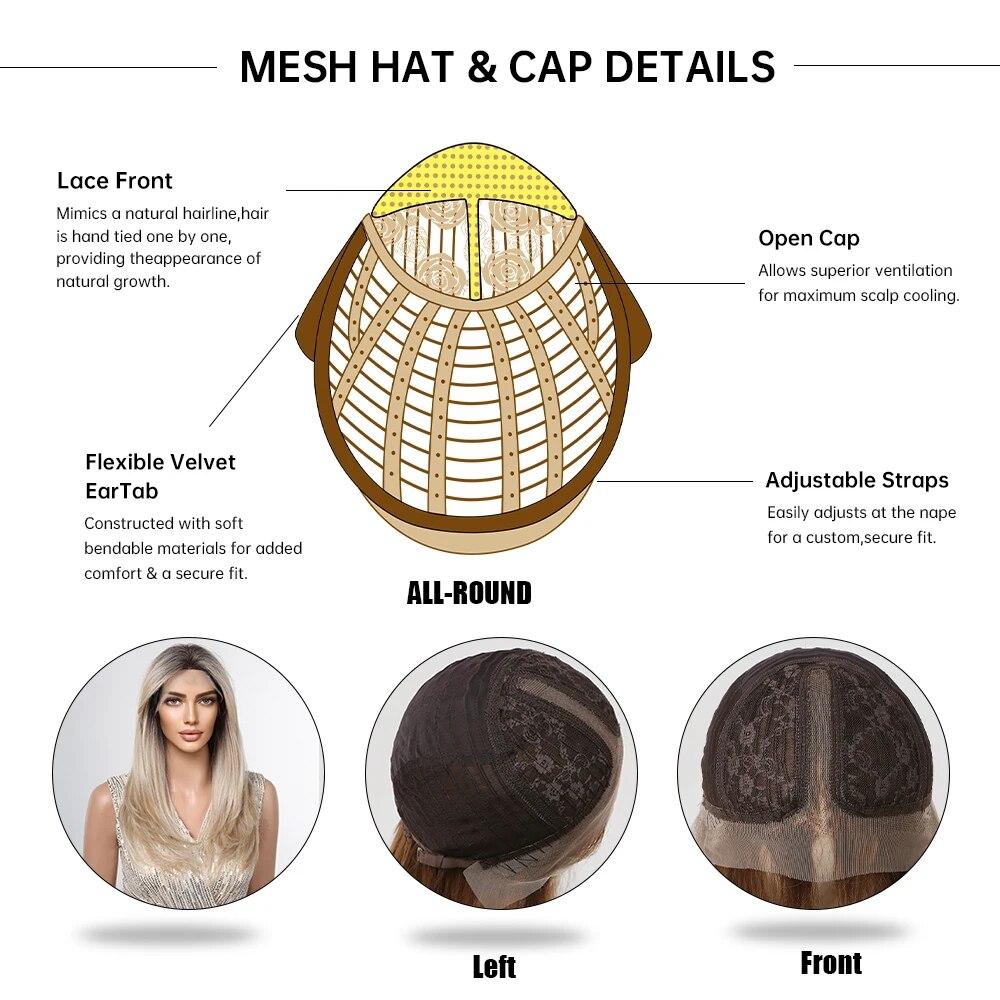 ALAN EATON Hellbraune gerade Lace-Front-Perücken, Mittelscheitel, Ombre-Blonde Spitze, synthetische Perücke, natürlicher Haaransatz, hitzebeständig