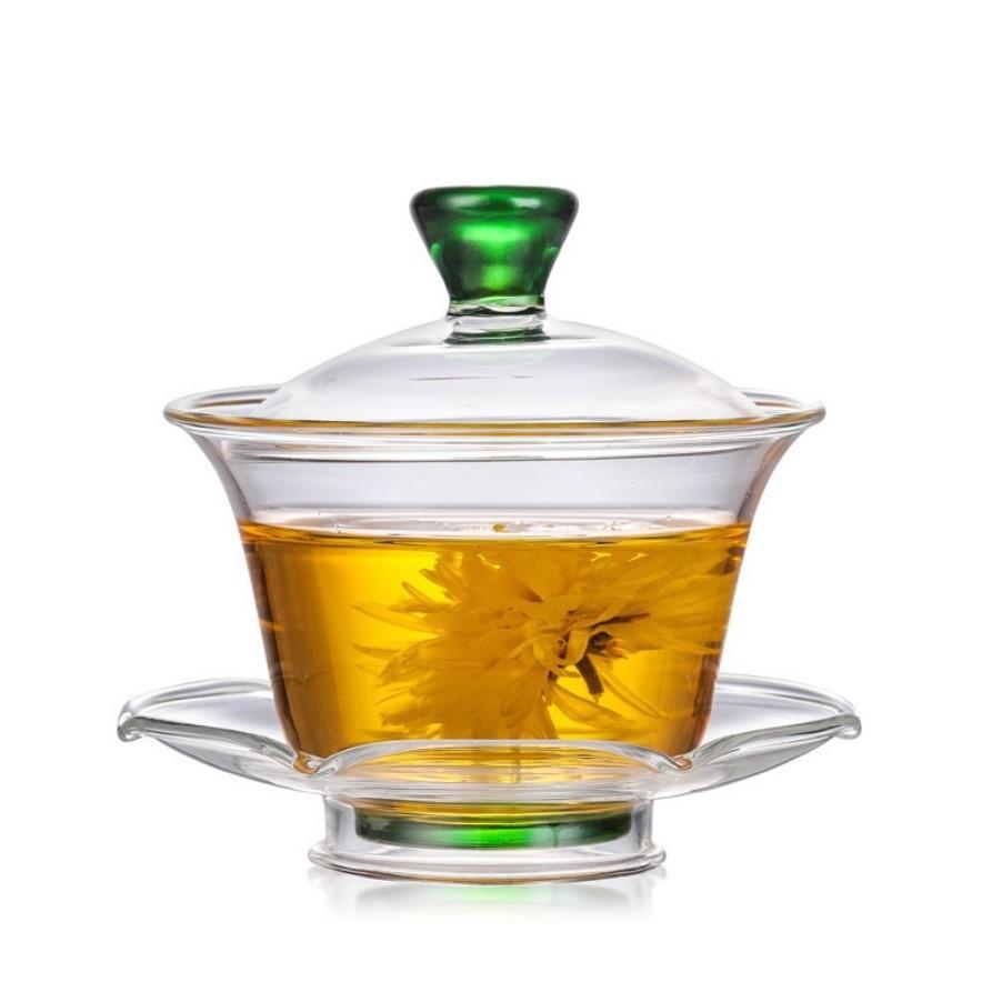 Chinese Glass Teacup Cover Bowl Transparent Heat-resistant Cover Bowl Kung Fu Tea Cup with Lid Travel Teaware Household Gift