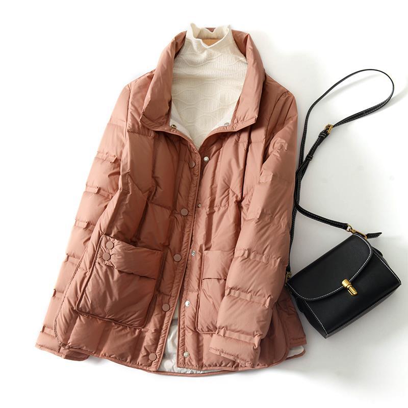 French elegant light down jacket short stand-up collar solid color warm top temperament jacket women's autumn and winter