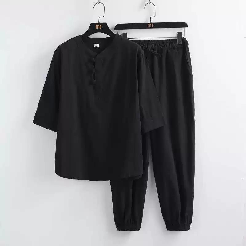 Trendy Brand Hanfanzug Herren Sommer Dünn Sport Lässig Sitzen Zen Meditation Kleidung Baumwolle Leinen Stil Robe