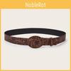 Fashion Retro Flower Pattern Oval Buckle Decoration Women Wide Belt For Hiphop Enthusiasts