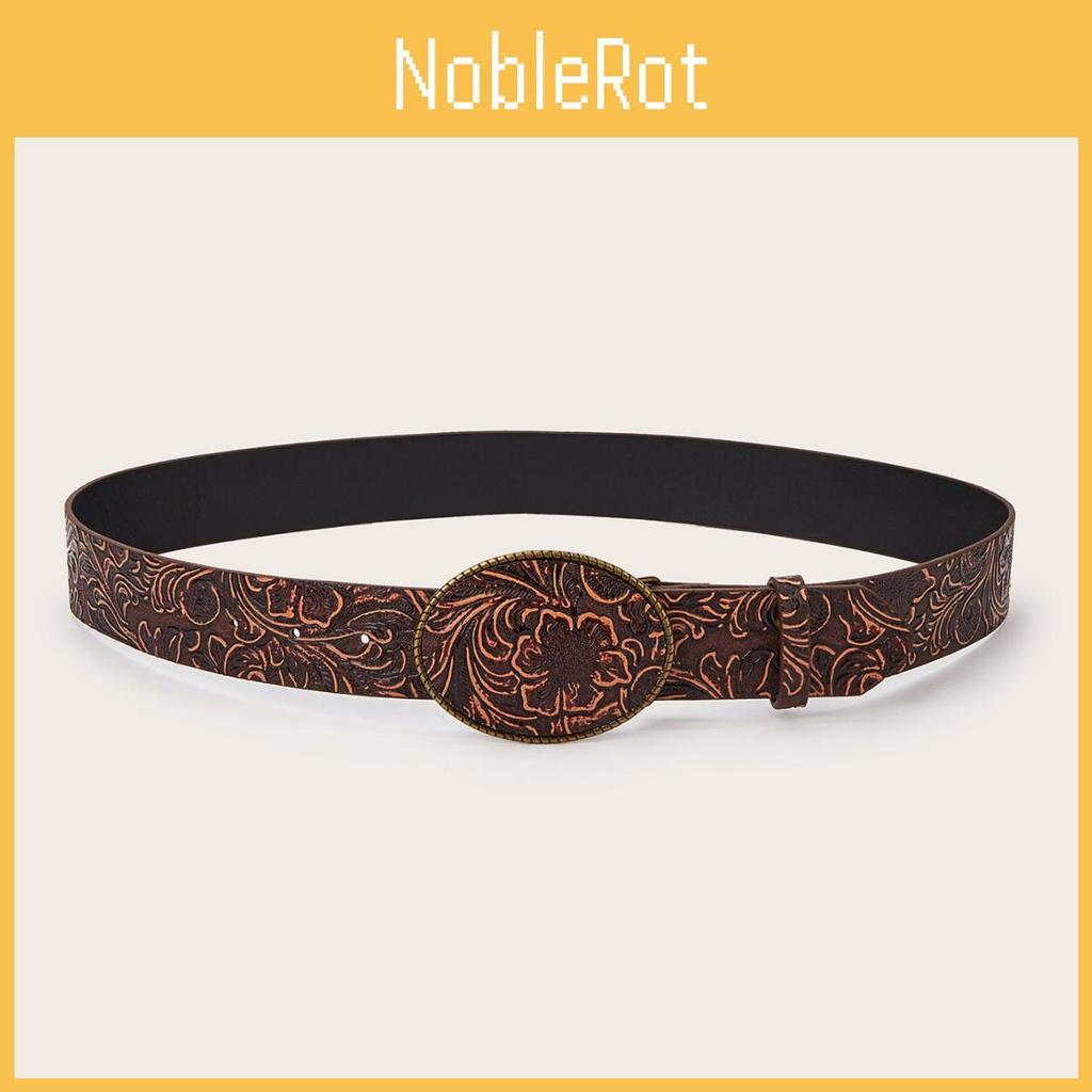 Fashion Retro Flower Pattern Oval Buckle Decoration Women Wide Belt For Hiphop Enthusiasts