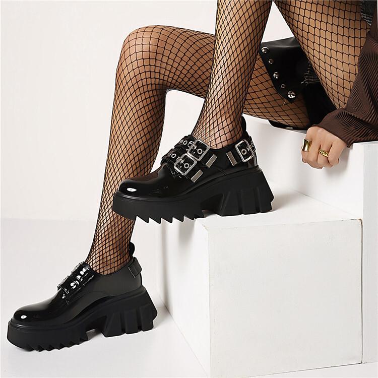 New street European and American large size British metal platform small leather shoes punk women's shoes