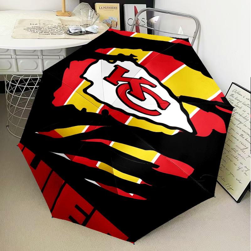 Kansas City Chiefs Pattern Umbrella Folding Umbrella, Automatic Umbrella 8-Frame for Travel, Camping Use Gift for Halloween Christmas