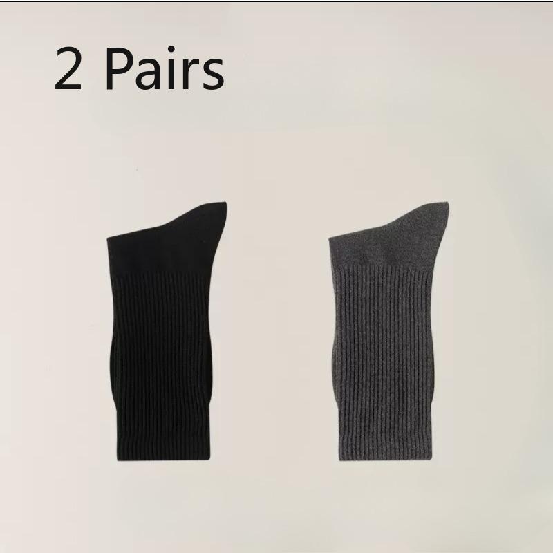 2 Pairs of Socks, Men's Mid-calf Socks, Pure Cotton Antibacterial Boneless Socks, Anti-odor Breathable Sports Socks, Autumn and Winter Long Calf Socks