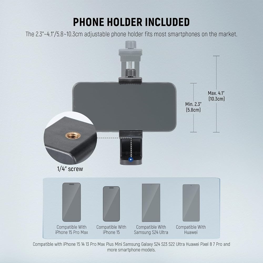 NEEWER Basic 189cm Video Tripod Monopod Compact 3-Way Pan-Tilt Head Overhead Camera Mount Remote Horizontal Center Axis Smartphone Holder Shooting Tri