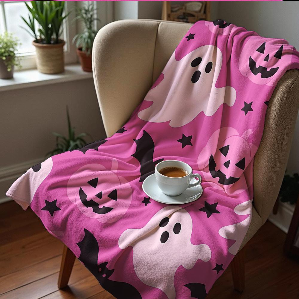 Pink Frame Spooky Anime Cartoon Flannel Blanket Soft Warm Throw for Bedroom Sofa Car Kids Holiday Gift