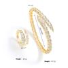 ZAKOL Luxury Shiny AAA Cubic Zirconia Snake Bone Bangles Rings Set for Women Sliver Color Wedding Party Jewelry Set
