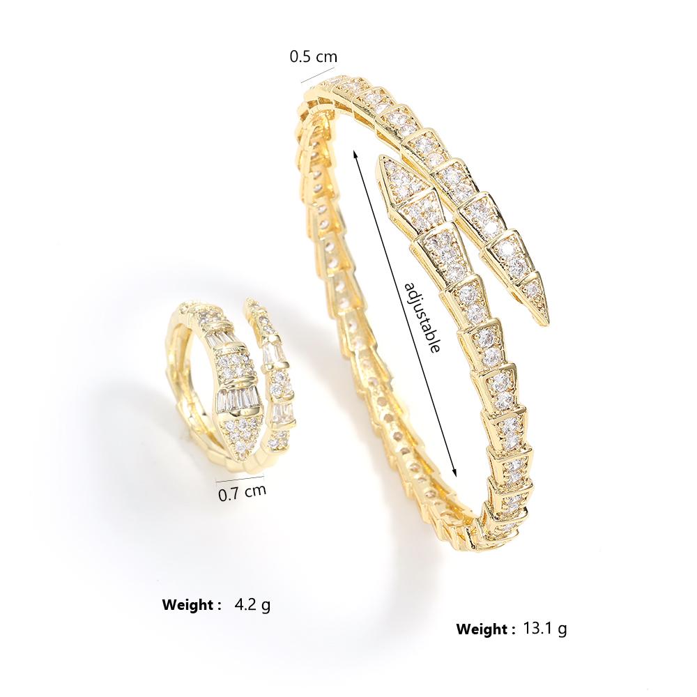 ZAKOL Luxury Shiny AAA Cubic Zirconia Snake Bone Bangles Rings Set for Women Sliver Color Wedding Party Jewelry Set