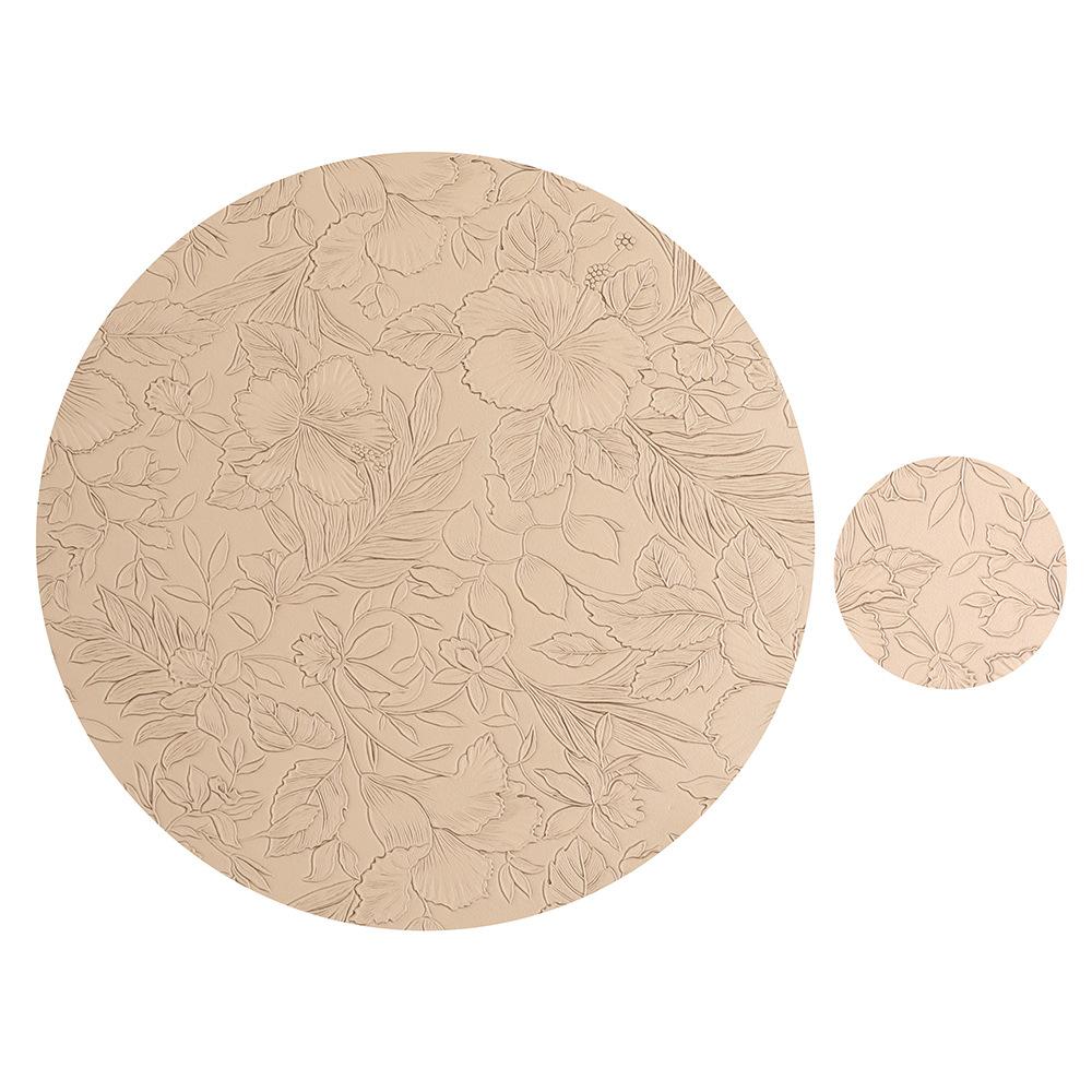 Wind-carved round leather placemat, anti-scalding and heat-insulating mat, waterproof and oil-proof plate mat, tableware mat, coaster
