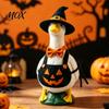 Whimsical Outdoor Decoration Halloween Mini Desk Goose Statue, Cute Small Figurine with Yard Art Pumpkin Apron And Wizard Hat for Home Office