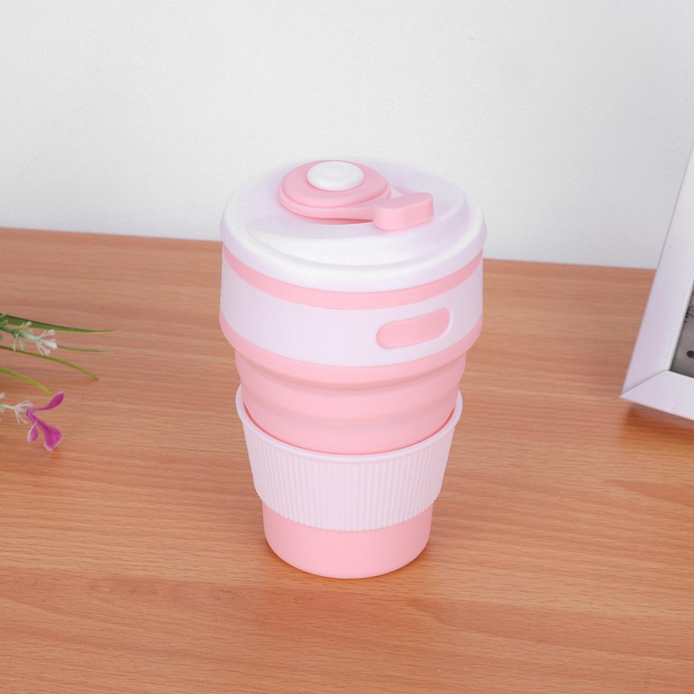 500ml Silicone Collapsible Coffee Cup Portable Teacup Water Cups Mug for Indoor Outdoor Pink