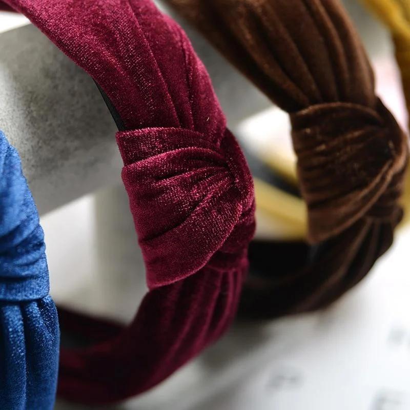 Automne et Hiver Mode Femme Coloré Nylon Velours Nœud Bandeau Cheveux Support Ornement Dames Bandeau Accessoires Bande Cheveux