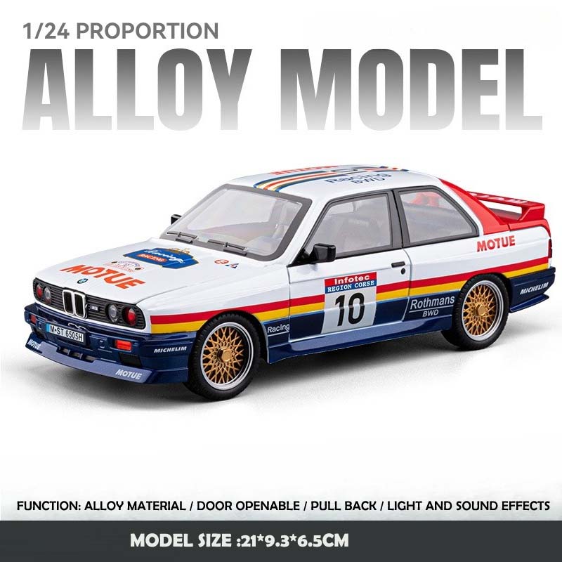 Simulation 1:24 BMW M3 Alloy Sports Car Model with Sound and Light Pull-back Metal Miniature Voiture Collection Toy Vehicle Gift