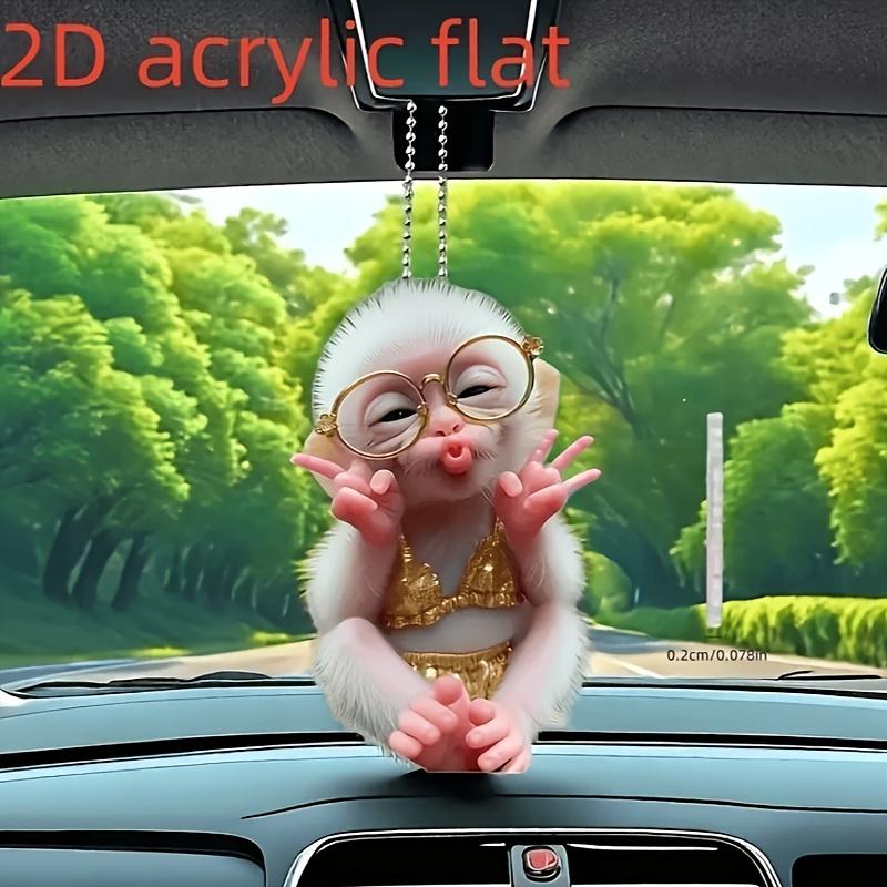 2D Flat Cute Monkey Acrylic Car Pendant - Multi-functional Rearview Mirror Decoration, Car Accessories, Bag Pendants and Home Ornaments, Holiday Gifts