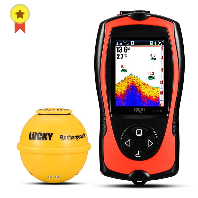 LUCKY FF1108-1CWLA Sonar Fish Finder Portable Wireless Rechargeable Echo Sounder 45M Water Depth Sensor for Fishing фуксия