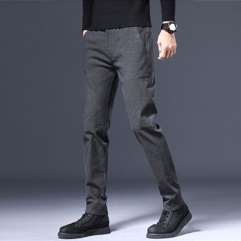 Cotton Slim Fit Casual Pants Men Business Fashion Elasticity Skinny Trousers Classic Black Gray Male Clothes
