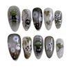 24pcs Gradient Black False Nails Cute Cartoon Cat's Eye Forest Elf Girl Press On Nails Glossy Almond Sweet Cool Fake Nail Tips