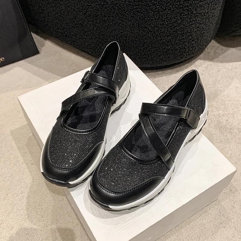 Fashion Women's Platform Sandals Fashion Sequins Fabric Shallow Mesh Casual Shoes Thick-soled Cushion Sports Shoes Daily Walking Shoes