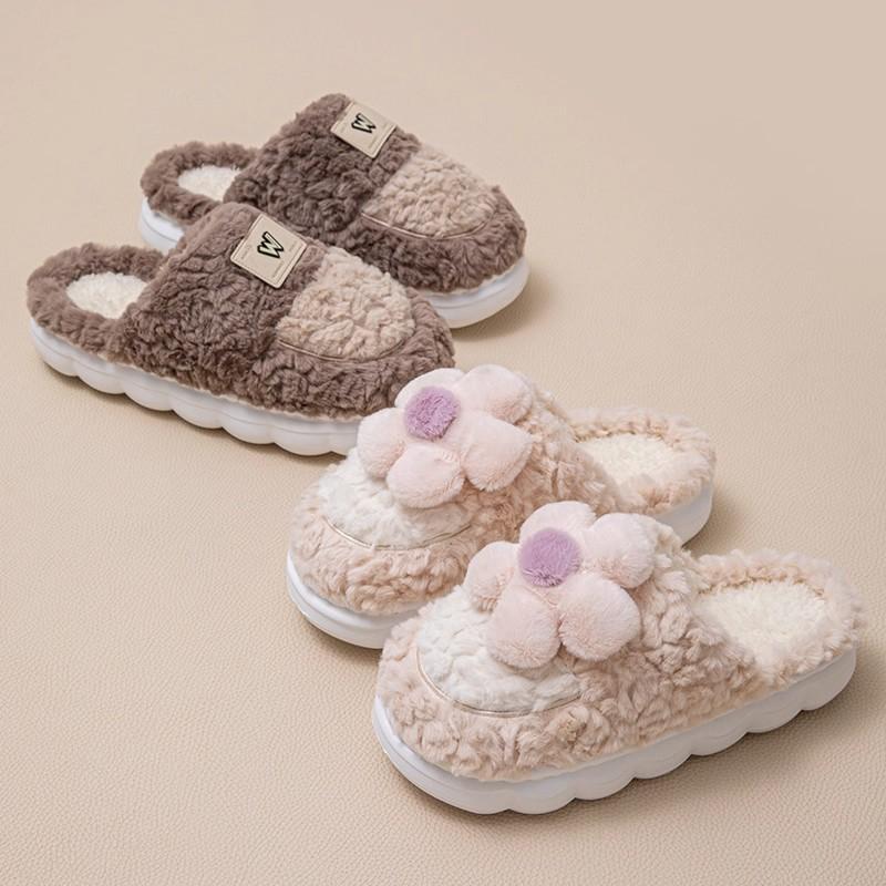 Thick bottom step on shit feeling warm cotton slippers autumn and winter 2025 new indoor home plush cute cotton mop