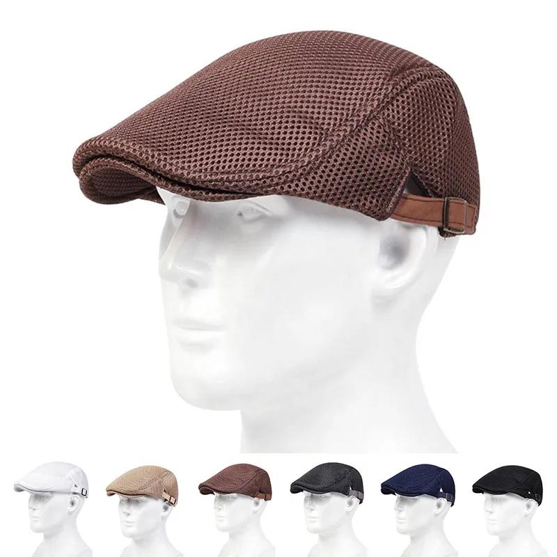 Herren Mesh Schiebermützen Britische Malermützen Frühling und Sommer Belüftete Baretts Verstellbare Schirmmütze Hip Hop Baretts
