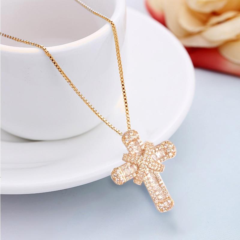 Klassisk retro skinnende Cubic Zirconia Cross for kvinner Mote Gull Sølvfarge Krystall Cross Choker Anheng Halskjede Festsmykker