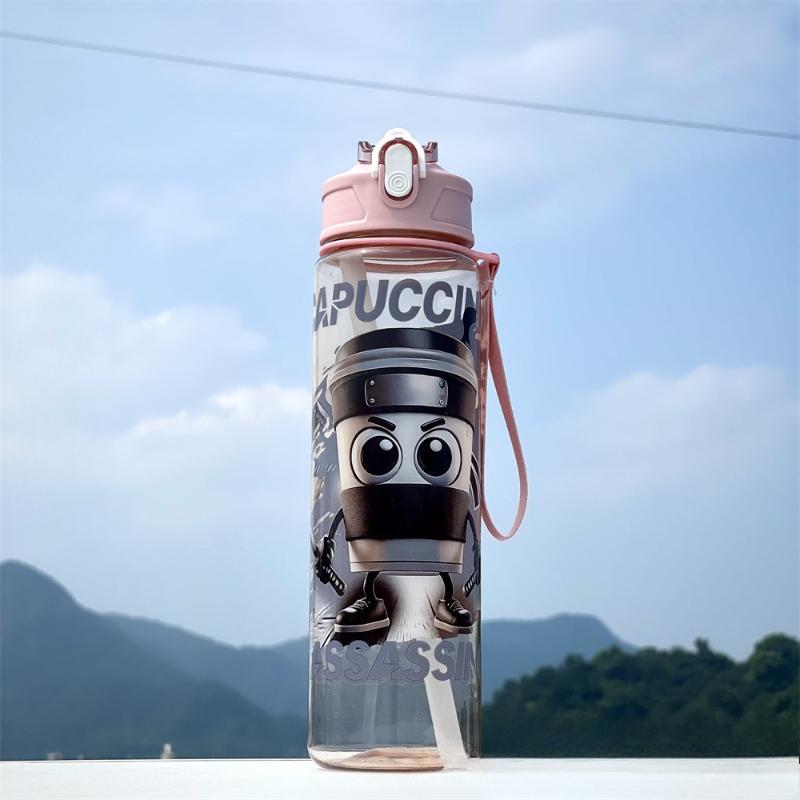 750ml Cartoon Straw Cup Water Cup Leak-proof Convenient To Carry Suitable For Sports Outdoors Gym Large Capacity Cute Plastic Water Cup