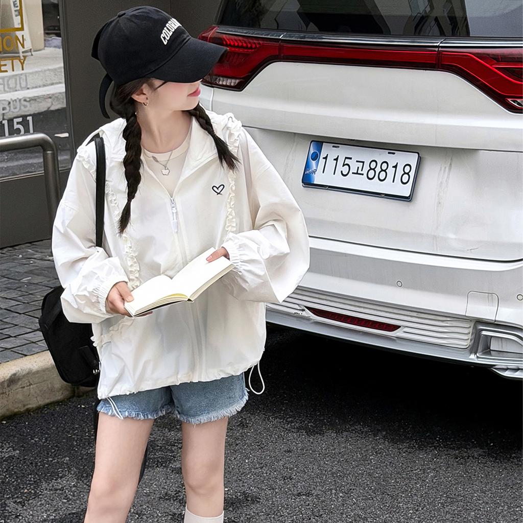 Girls' Sunscreen Clothes Summer Thin New Summer Clothes Middle and Large Children's Western Style Lace Children's UV Protective Coat