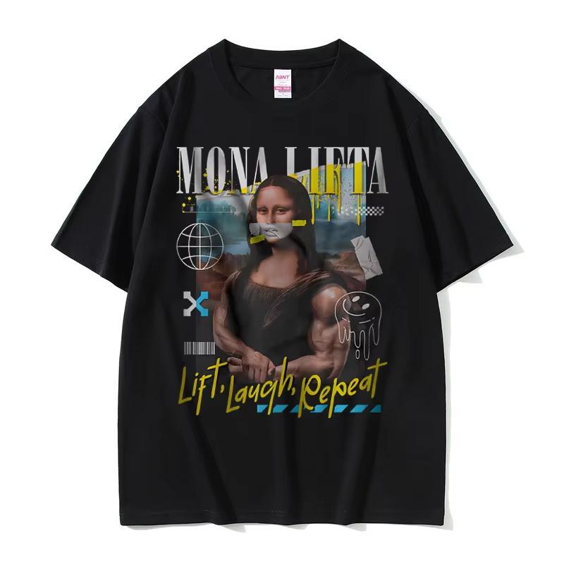 Zabawna Mona Lifta Oversize Pokrowiec na Pompkę Mem Graficzny T-shirt Mężczyźni Kobiety Vintage Siłownia Fitness Koszulka Letnia Męska Miękka Bawełniana Koszulka