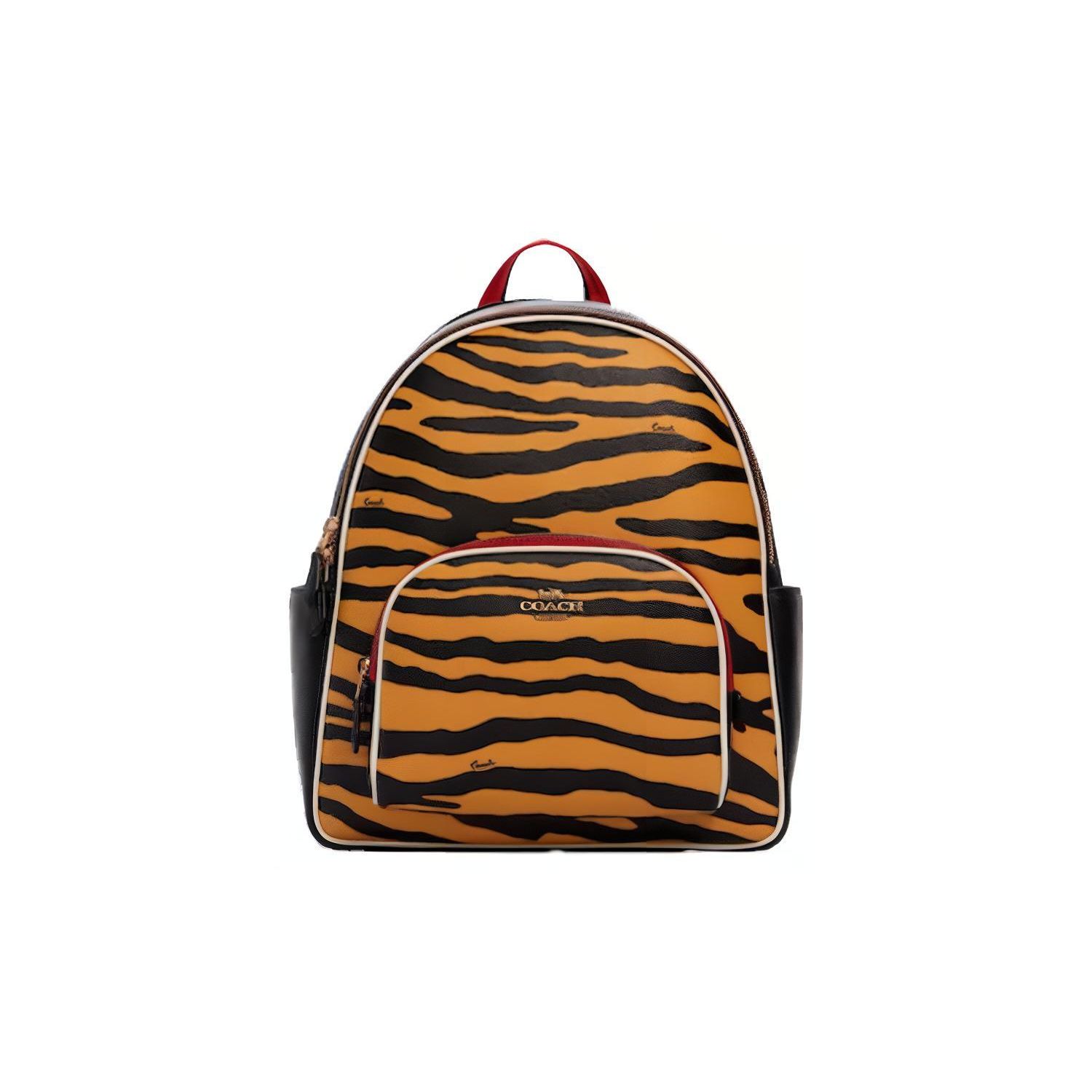 

Coach Court Tiger Stripe Leather Backpack Coated Canvas Backpack Unisex Backpack Yellow Black Red C6987-IMTKC Basic Set (Bag+Dust Bag)