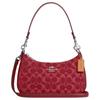Teri 24 Zipper Closure Denim Shoulder Bag Medium Women's Red