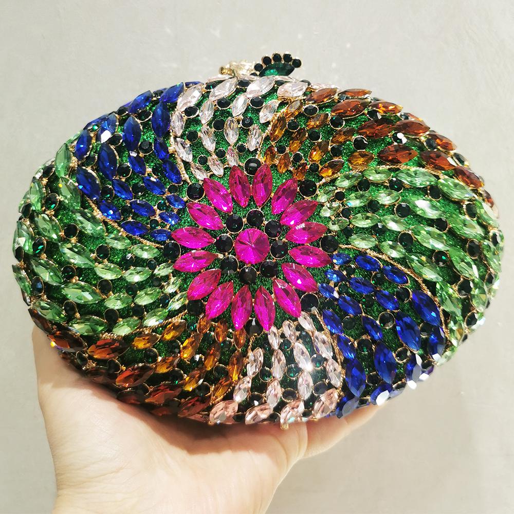 

Oval Shape Rhinestone Crystal Clutch Purse - Green/Blue/Fuchsia Women s Evening Shoulder Handbag for Wedding And Banquet 18cmX11cmX7cm