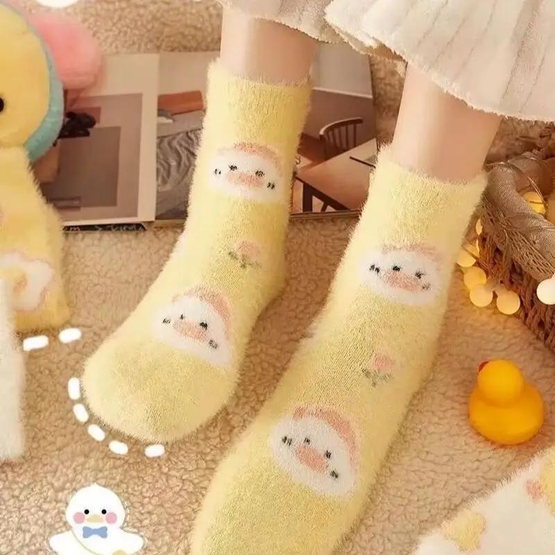 

1/5 Pairs Autumn Winter New Thick Plush Cute Women s Socks Women s Casual Comfort Floor Socks Fashion Mid Tube Socks Duck One Size