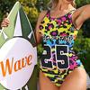 Leopard Print One Piece Swimsuit Women Scoop Neck Strappy Trim Sexy Slimming Beach Surfing Bathing Suit