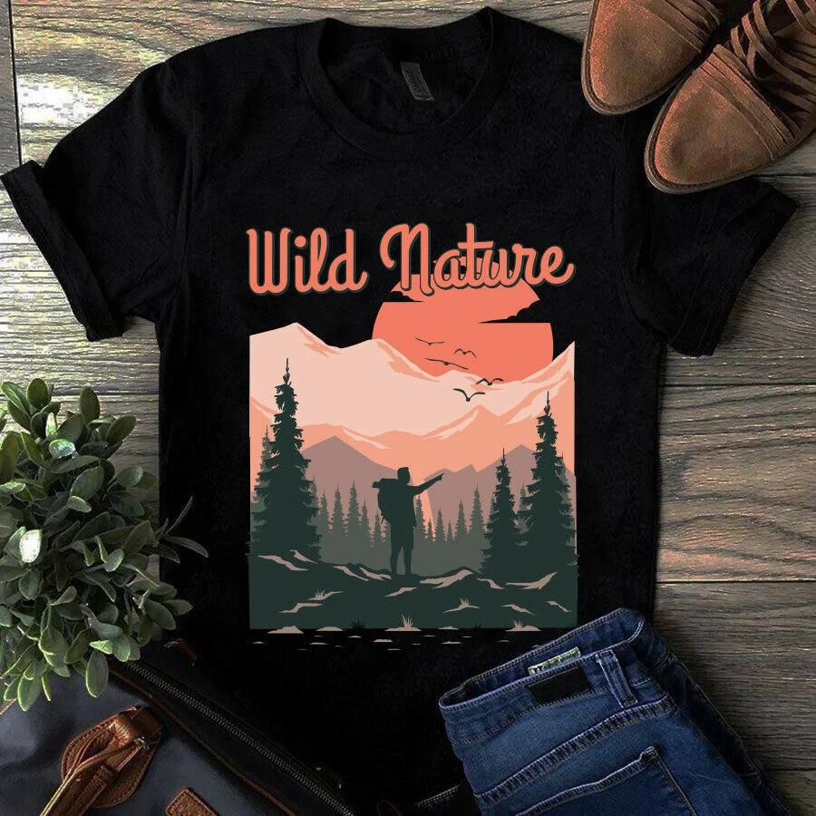 Wild Nature Hiking Moutain Camping Men s and Women s T-shirts S