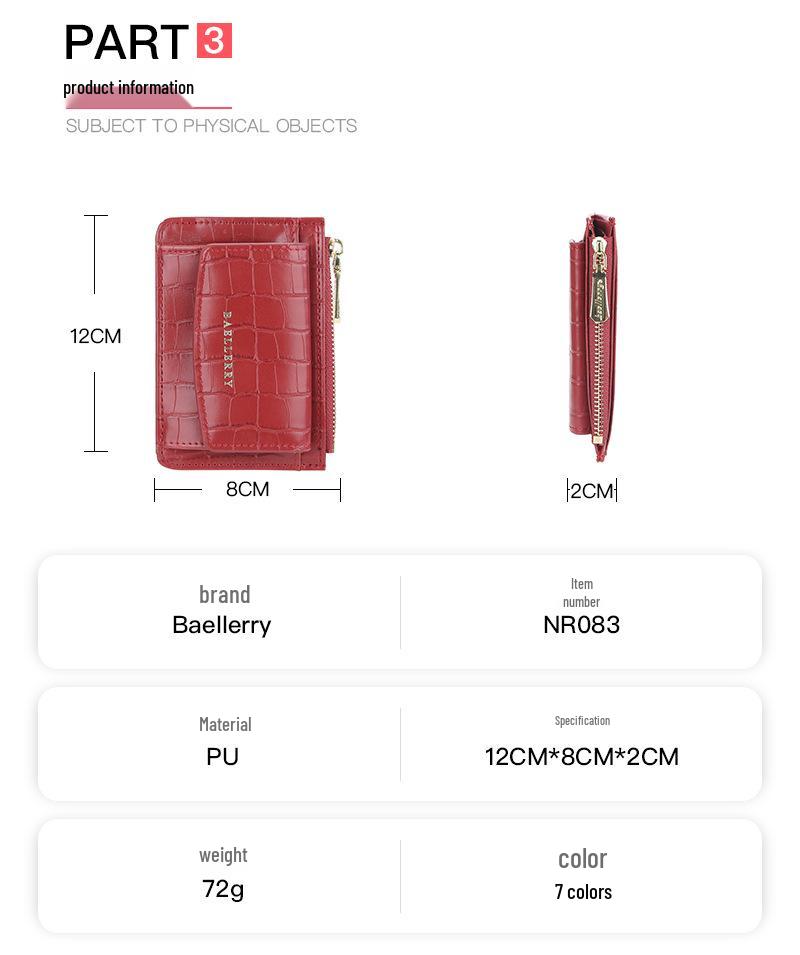 Baellerry Women's Crocodile Pattern Card Holder Coin Purse: Korean Style Fashion Wallet with Large Capacity and Multi-Card Slots
