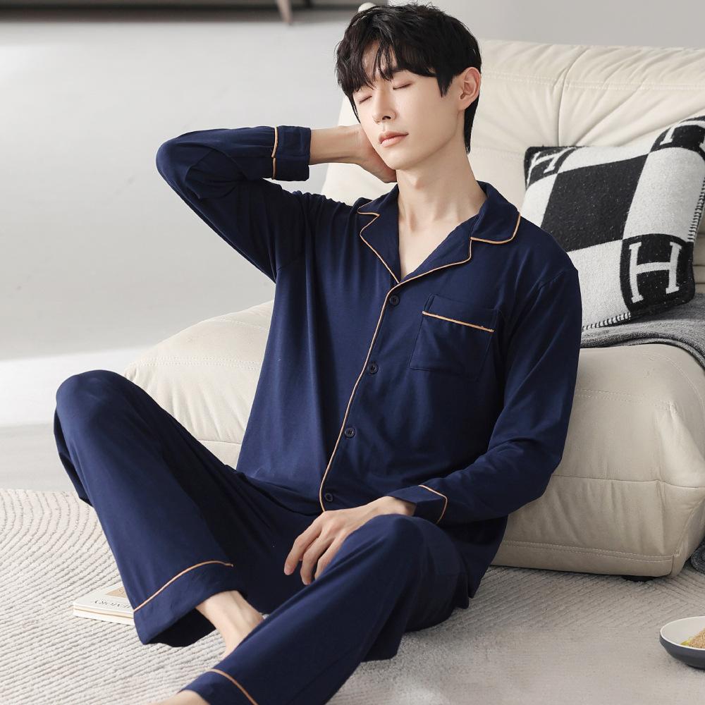 Herbst Pyjamas Sets Männer Langarm Modal Baumwolle Dünne Teenager Jungen Frühling Outwear Hause Tuch Anzug Nachtwäsche Männlich