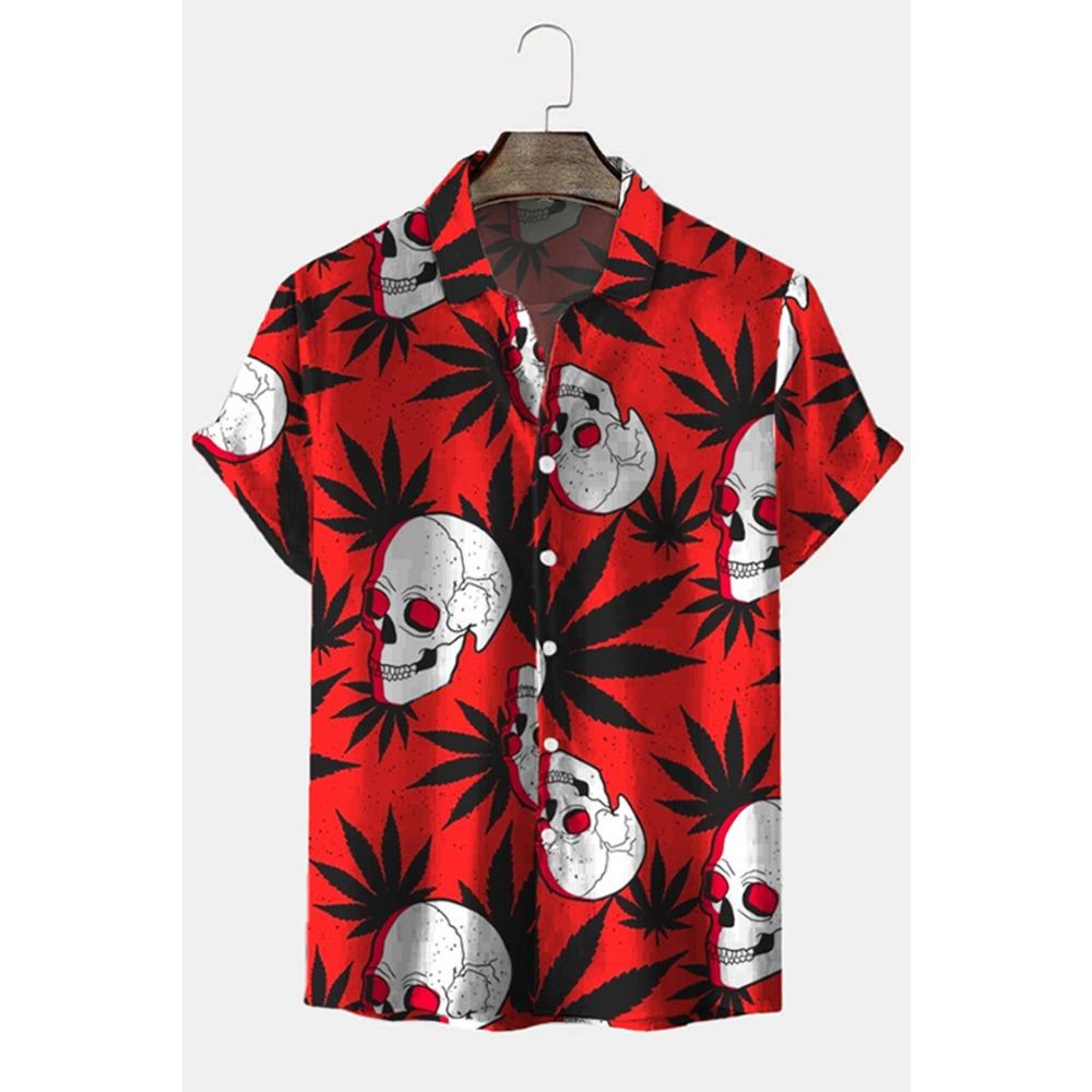 New Hawaiian Shirt for Men Skull 3d Printed Beach Shirt Short Sleeve Button Casual Men's Skull Shirts Oversized Camisa