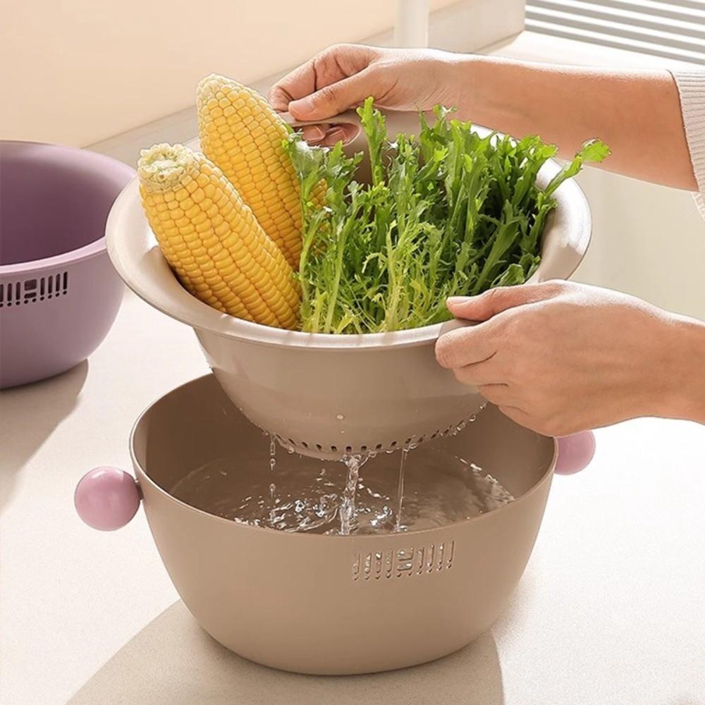 Double Layer Fruit Vegetable Washing Bowl Water-Filtering Basin Food Storage Container  Household