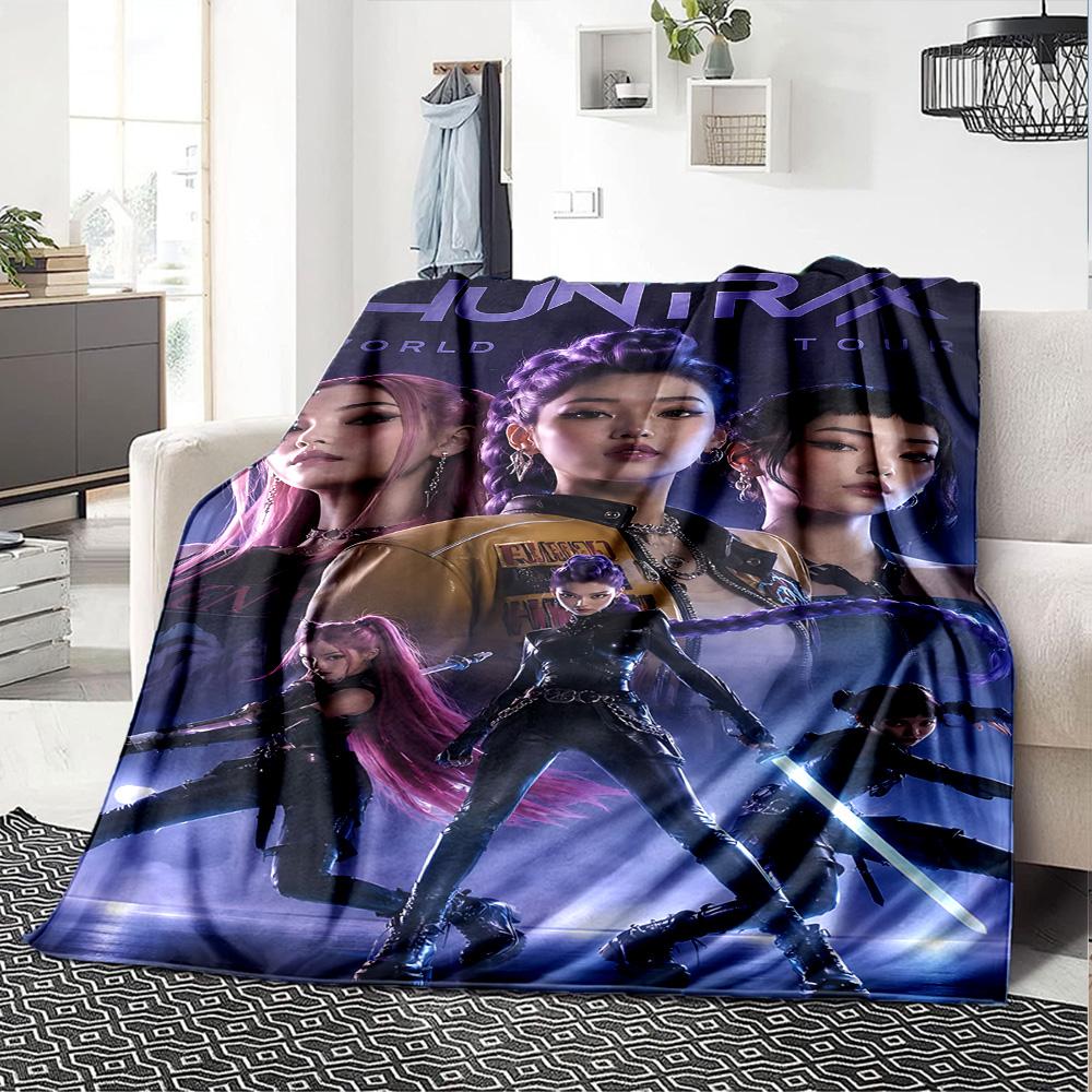 1pc Kpop Demon Hunters Urban Fantasy Flannel Blanket,Ultra Soft Warm Plush Throw for Home Bedroom Bed Sofa Cover Camping Picnic gift Y72215
